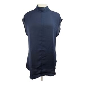 RW & Co navy blue mock neck sleeveless blouse, sz M (PTP 20.5 in)